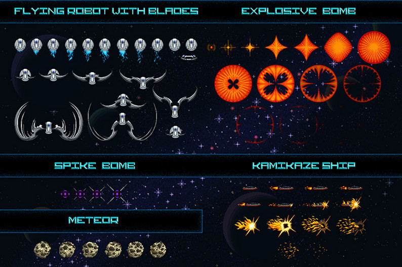Space Shooter Game Kit Pixel Art by Free Game Assets (GUI, Sprite ...