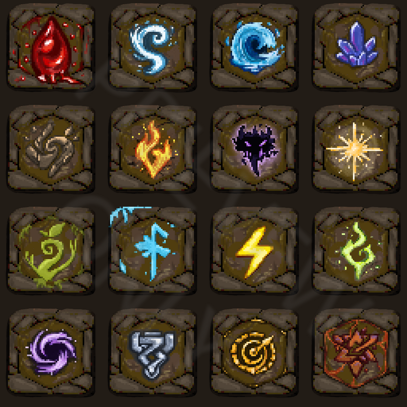 Fantasy Rune Icon Pack – 16 RPG Icons (256px / 64px PNG + PSD) by ...