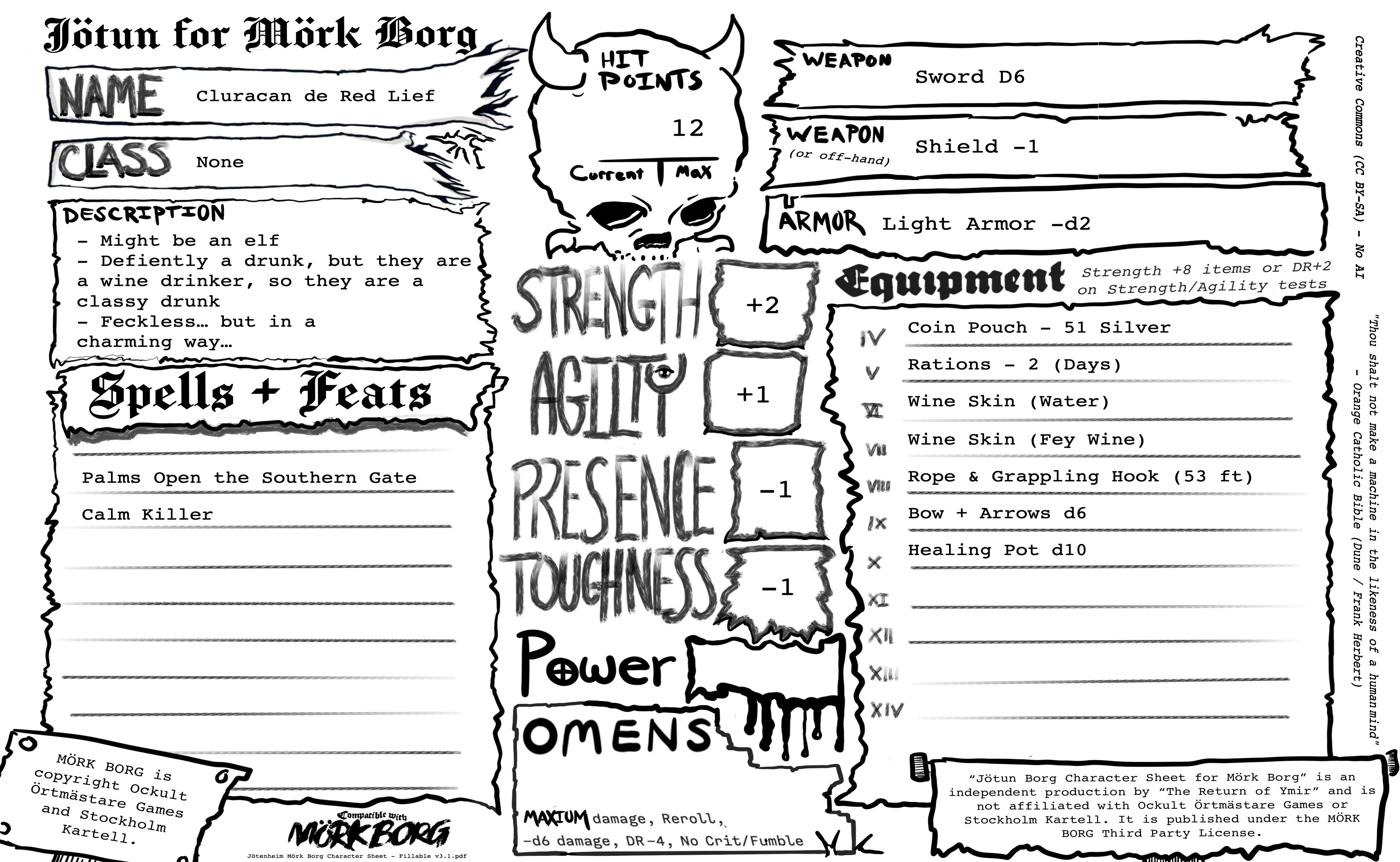Screenshot 2 for New Mörk Borg Character Sheet