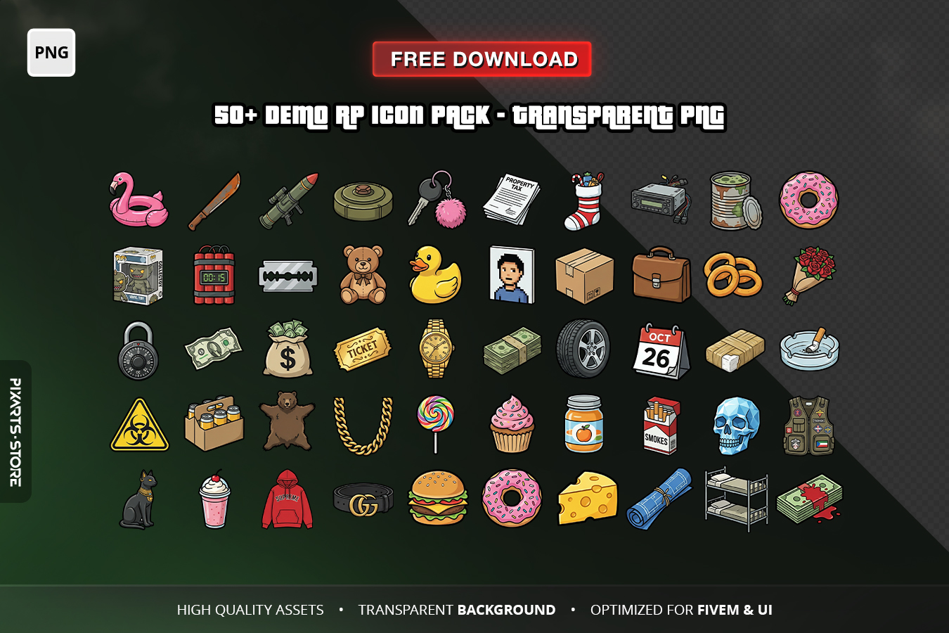 Modern RP Icons – FREE FiveM & GTA Inventory Starter Pack by PIXARTS STORE