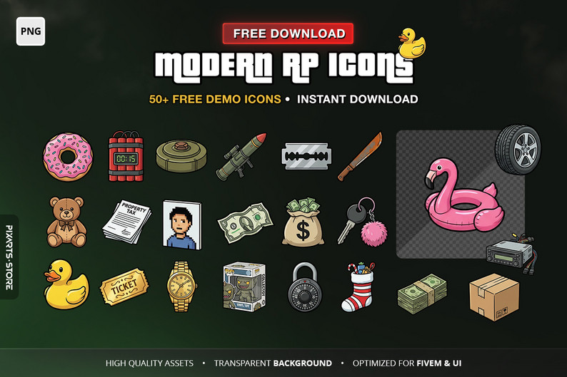 Modern RP Icons – FREE FiveM & GTA Inventory Starter Pack by PIXARTS STORE