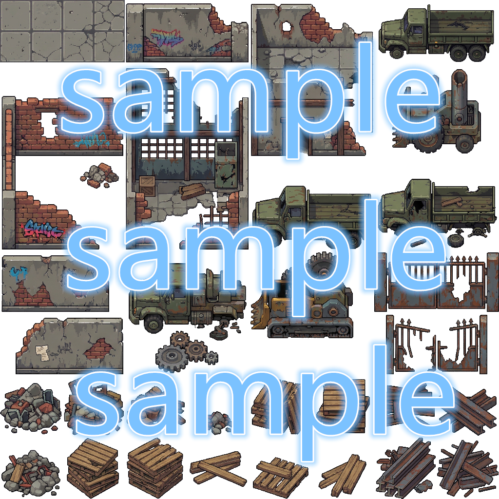 Post-Apocalyptic War Ruins Tileset - Pixel Art Game Assets by Cute SCKR