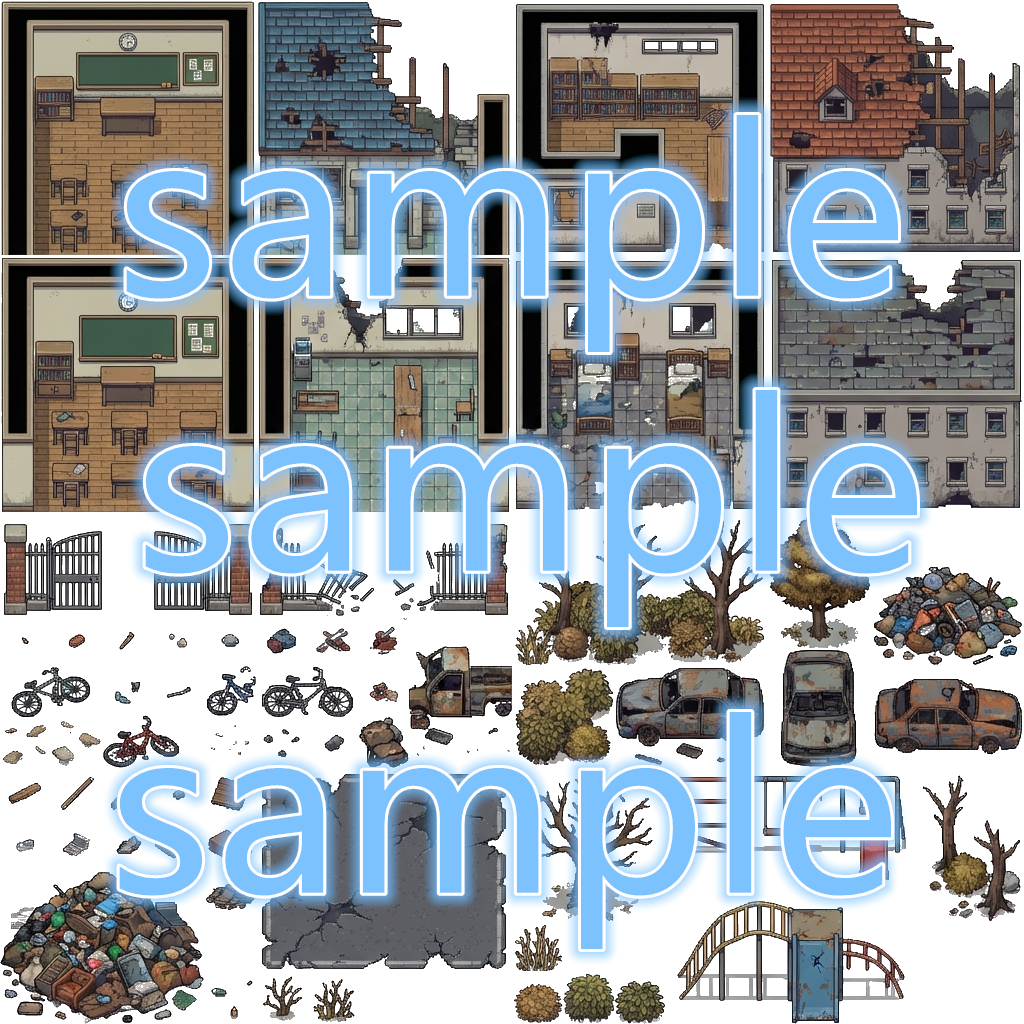 Post-Apocalyptic War Ruins Tileset - Pixel Art Game Assets by Cute SCKR