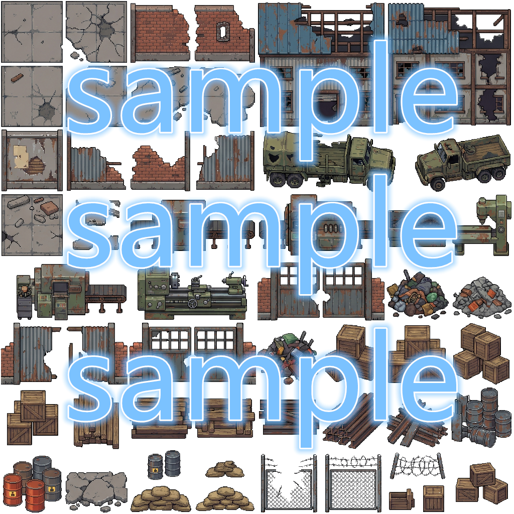 Post-Apocalyptic War Ruins Tileset - Pixel Art Game Assets by Cute SCKR