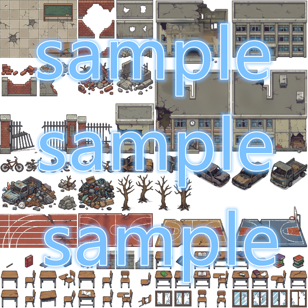 Post-Apocalyptic War Ruins Tileset - Pixel Art Game Assets by Cute SCKR
