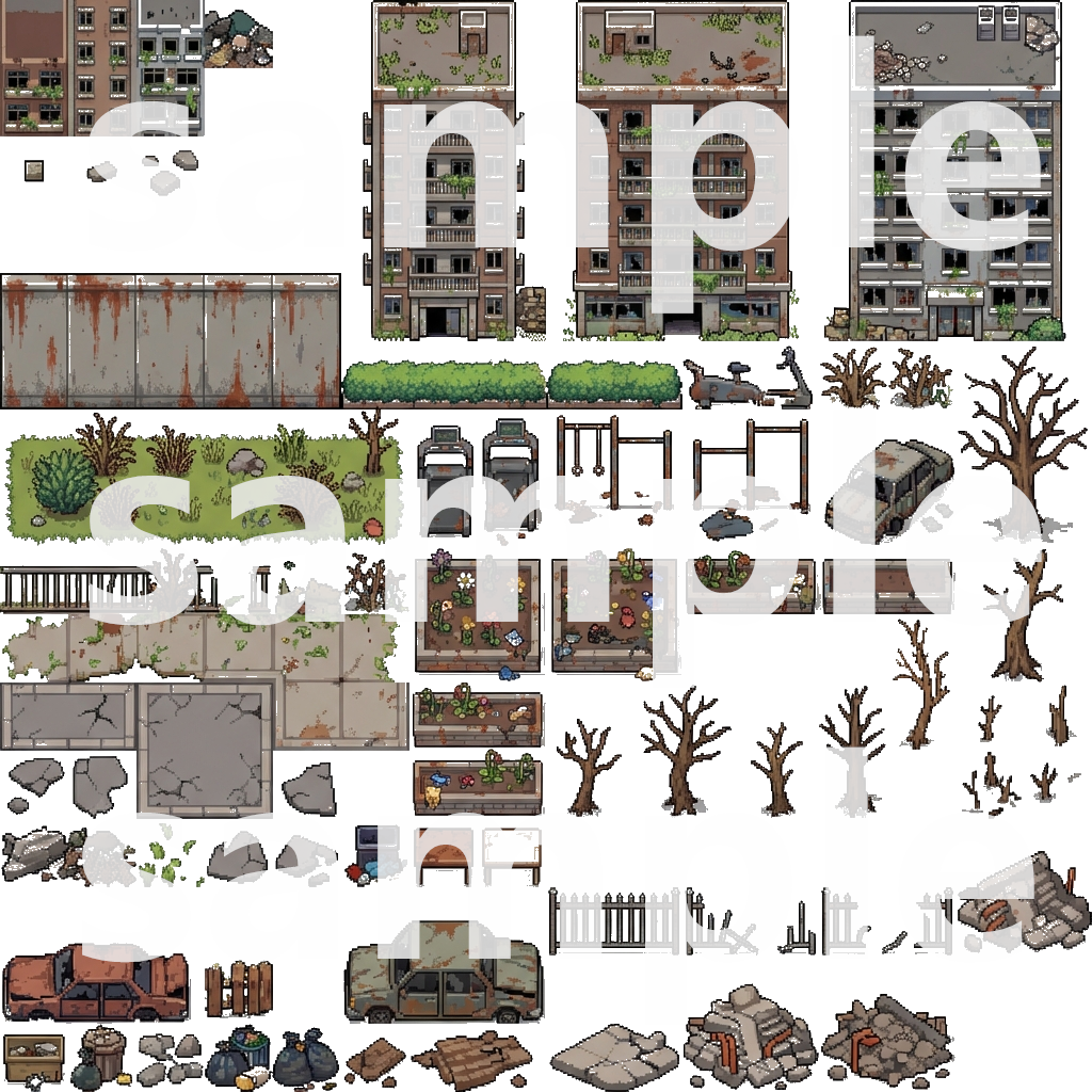 Post-Apocalyptic War Ruins Tileset - Pixel Art Game Assets by Cute SCKR