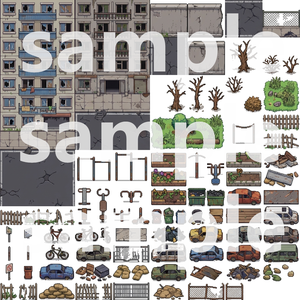 Post-Apocalyptic War Ruins Tileset - Pixel Art Game Assets by Cute SCKR