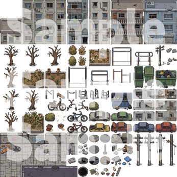 Post-Apocalyptic War Ruins Tileset - Pixel Art Game Assets by Cute SCKR