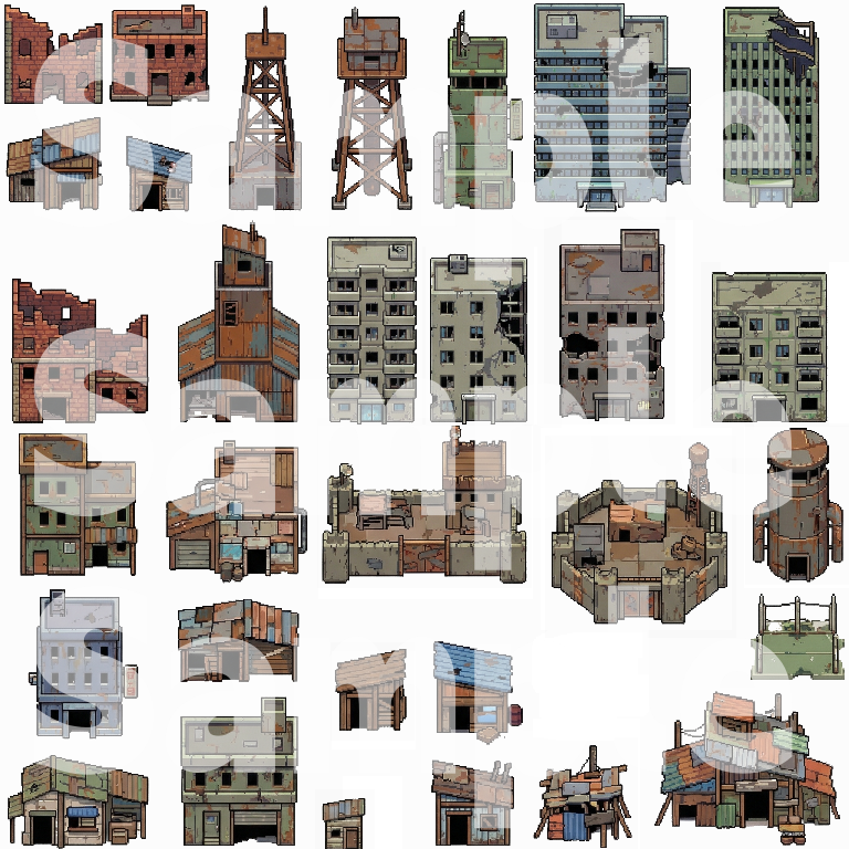 Post-Apocalyptic War Ruins Tileset - Pixel Art Game Assets by Cute SCKR