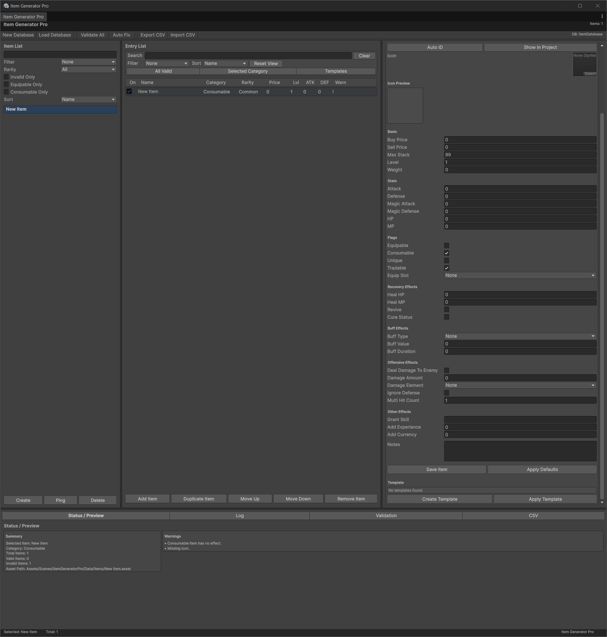 Item Generator Pro – Item Database, Consumables, Buffs & CSV Tool for ...