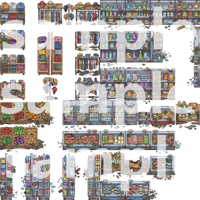 Post-Apocalyptic Abandoned Supermarket Tileset by Cute SCKR