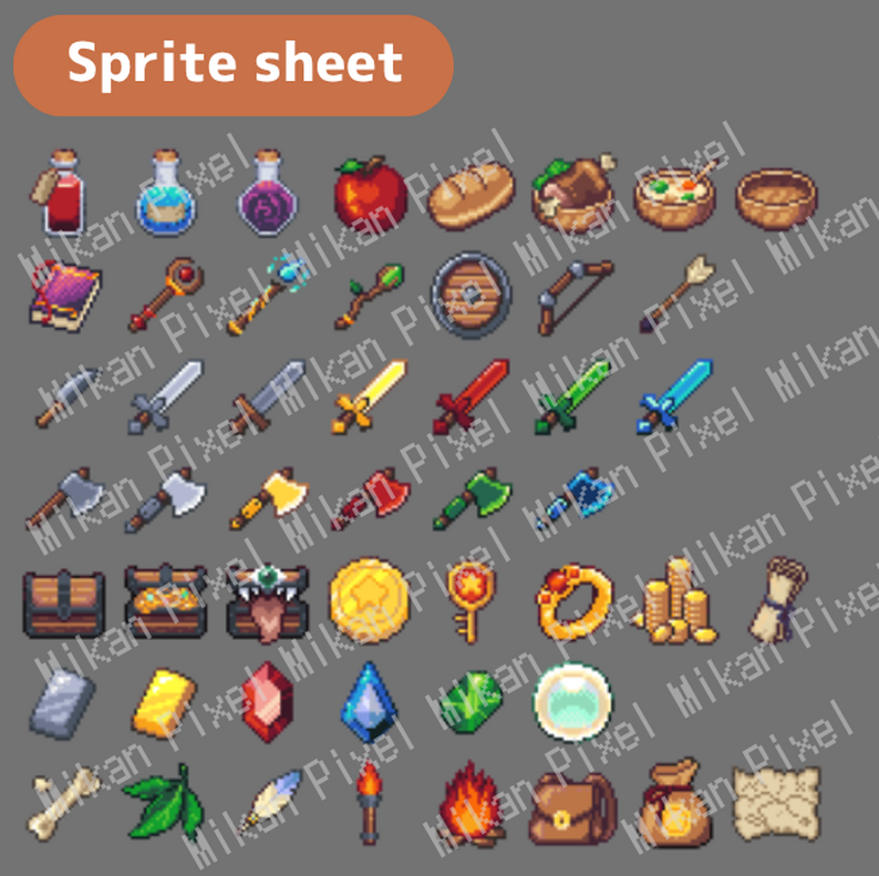 RPG Item Pack - 32x32 Pixel Icons (50 Assets) by Mikan Pixel