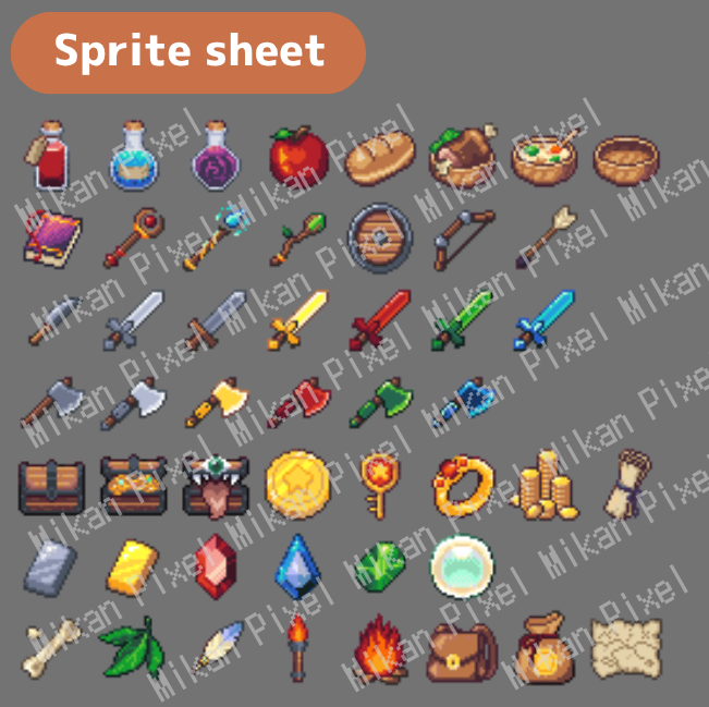 RPG Item Pack - 32x32 Pixel Icons (50 Assets) by Mikan Pixel
