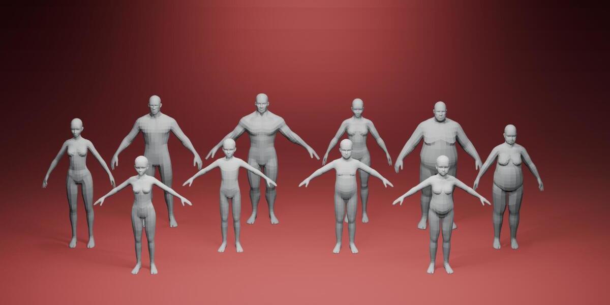 Realistic Human Body Base Mesh Pack – 10 Rigged 3D Models by 3DDisco