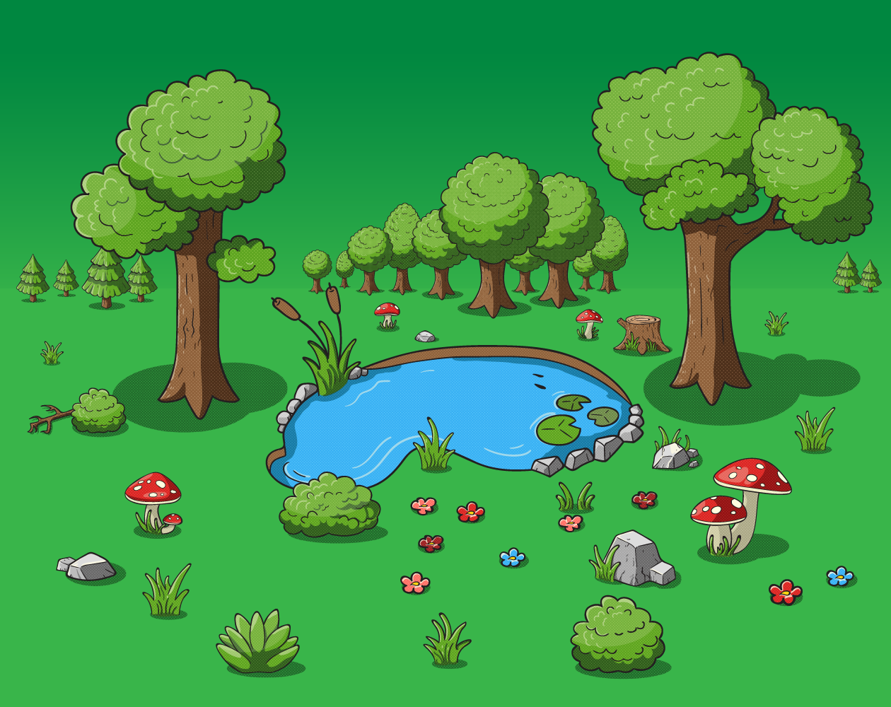 Pop-Art Nature Asset Pack (Trees, Rocks, Mushrooms) by prangyato