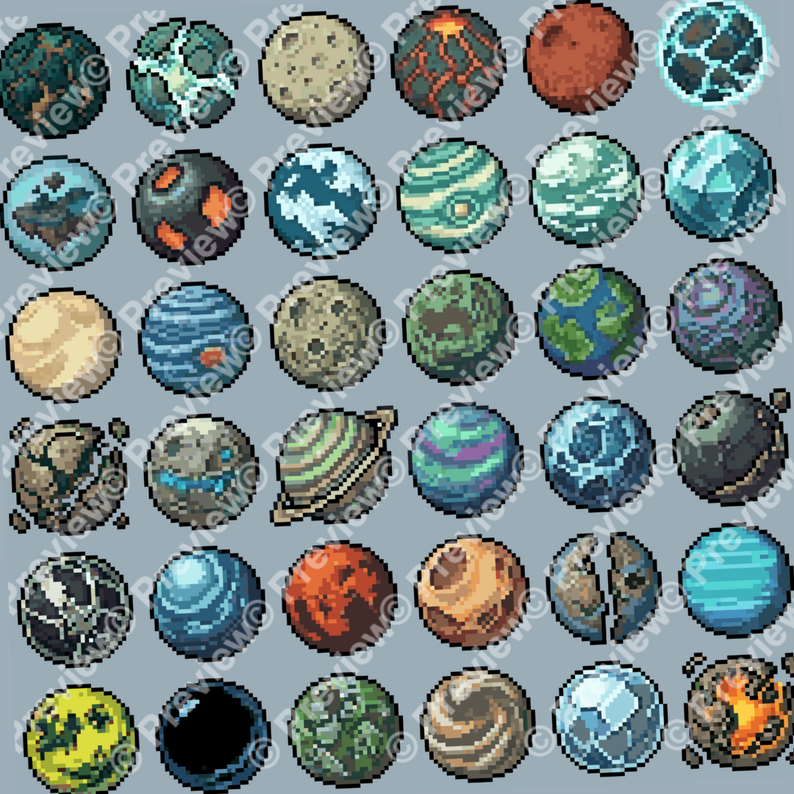 SCI-FI Planets Icons Pixel Art by Pixel-Banner