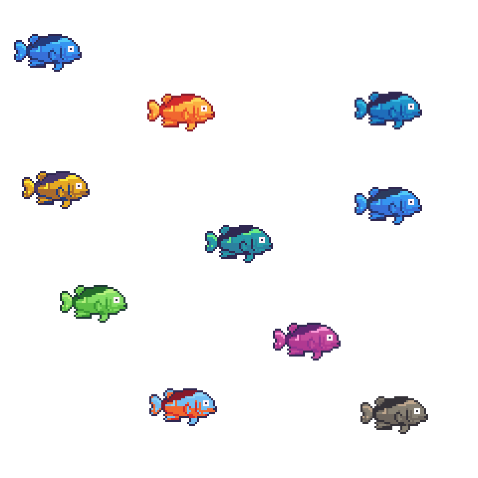2d Fish Solid Color Pixel Fish Pack – 2D Animated Fish by Pozac