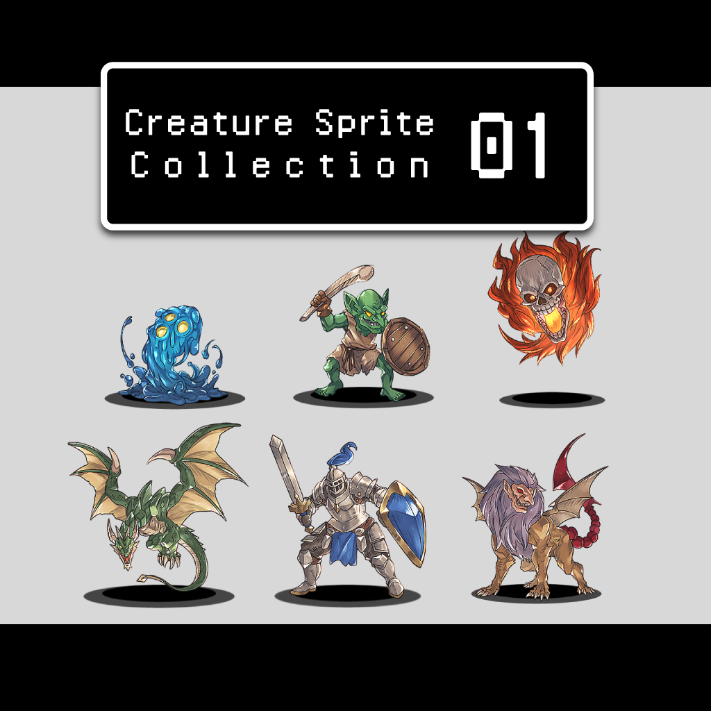 12 Creature Sprites Pack 01 (PNG, 4 Color Variations) by aconite