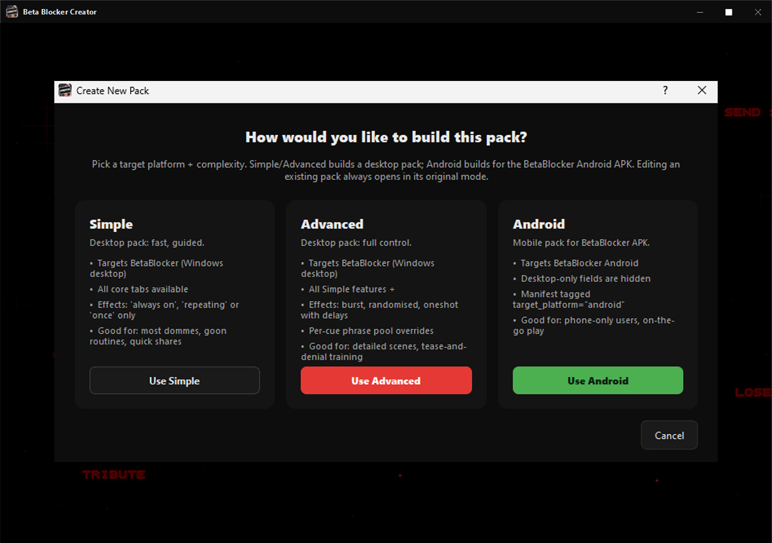 Screenshot 2 for Beta Blocker Pack Creator Tool