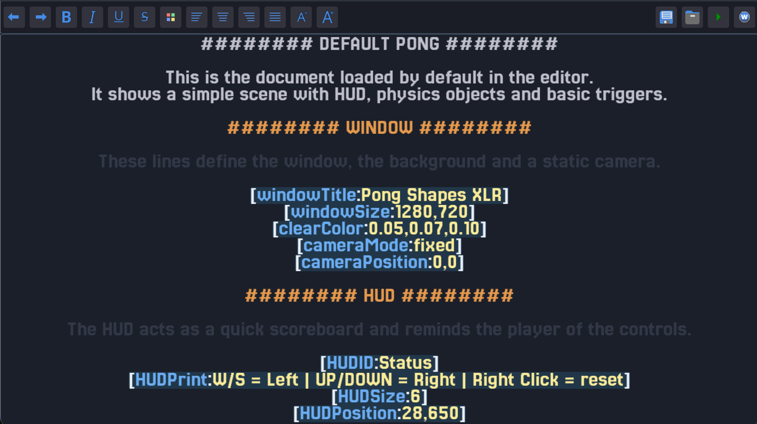 screen of the editor