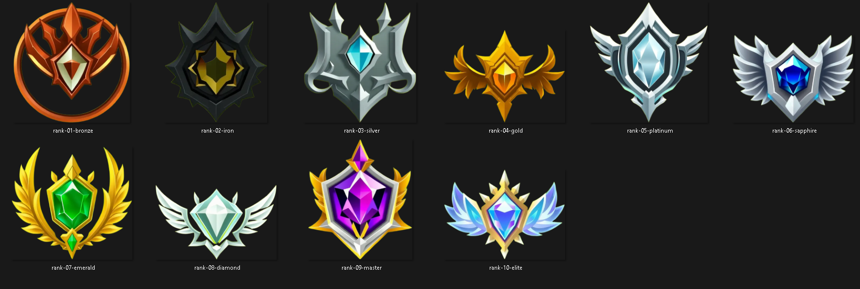 Tier Emblems Backgrounds Fantasy Ranked Emblems: Bronze to Elite - 10 pack by Template Foundry