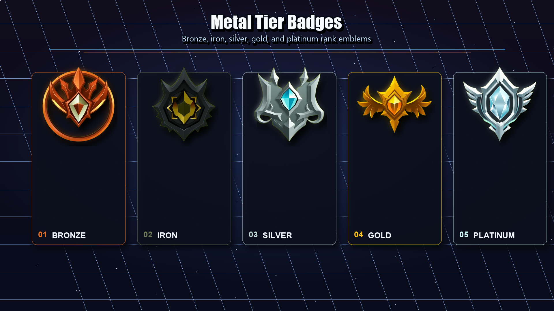 Tier Emblems Backgrounds Fantasy Ranked Emblems: Bronze to Elite - 10 pack by Template Foundry