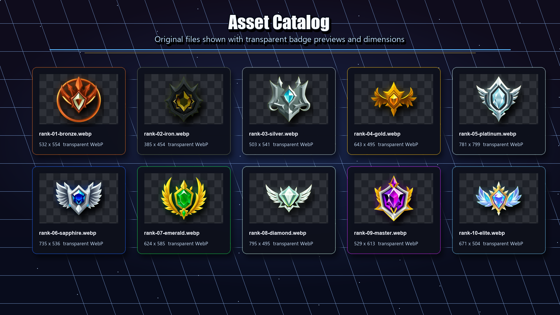 Tier Emblems Backgrounds Fantasy Ranked Emblems: Bronze to Elite - 10 pack by Template Foundry
