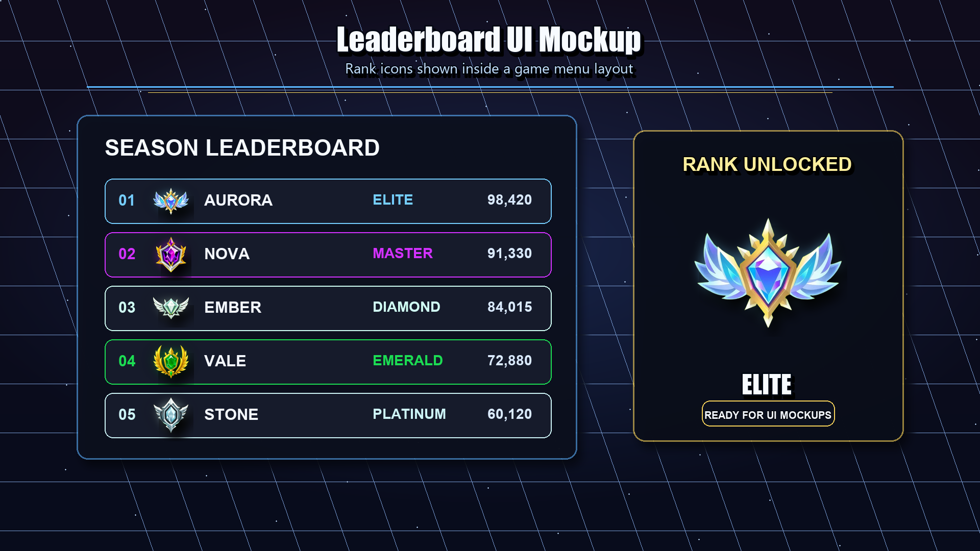 Tier Emblems Backgrounds Fantasy Ranked Emblems: Bronze to Elite - 10 pack by Template Foundry