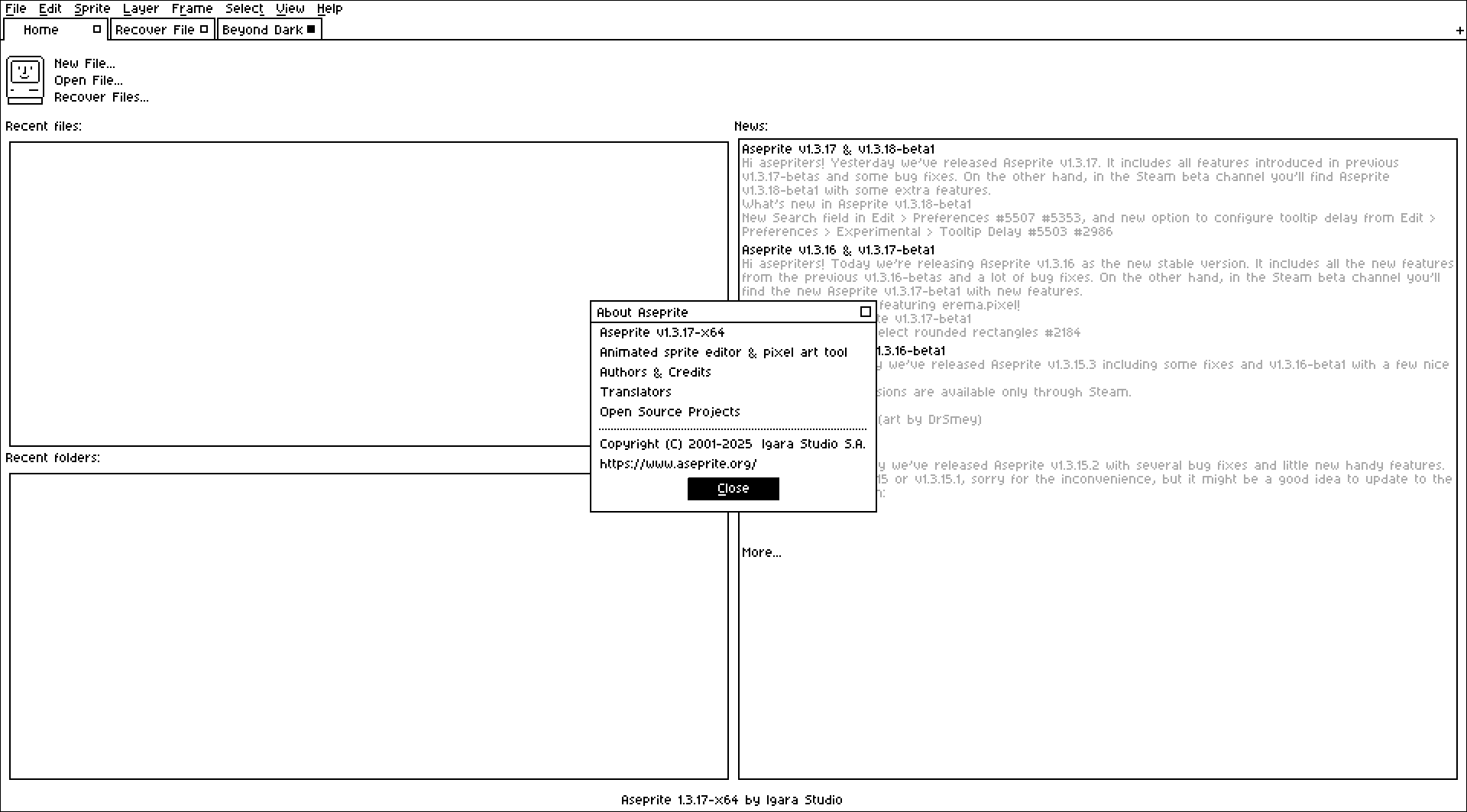 Screenshot 4 for Aseprite Apple Macintosh Sytem 1 Theme