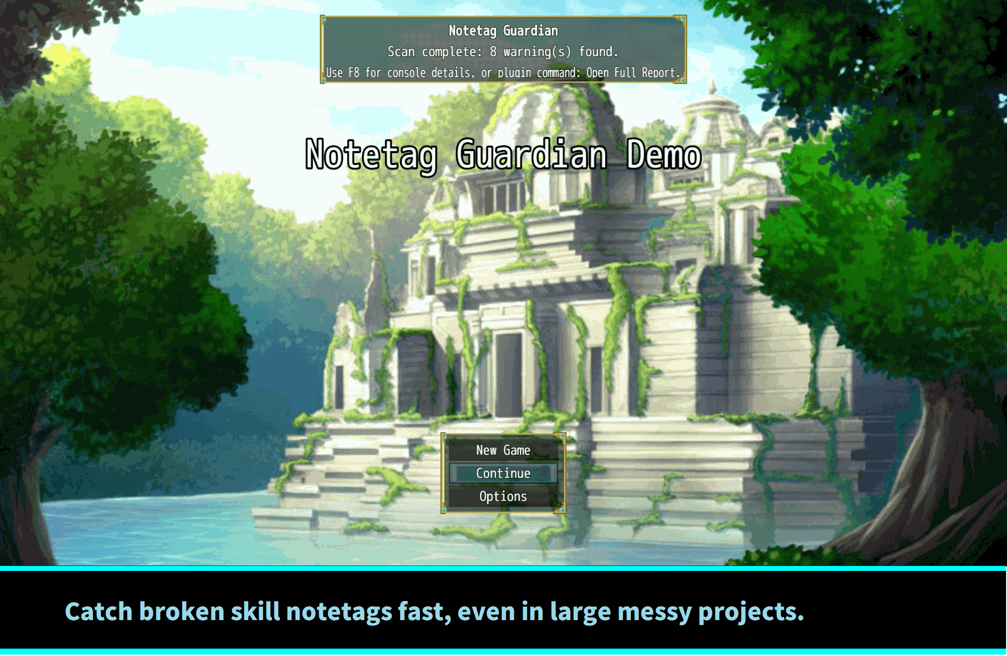 Screenshot 4 for Free RPG Maker MZ Plugin: CT_NotetagGuardian - Notetag Validator & Warning Helper