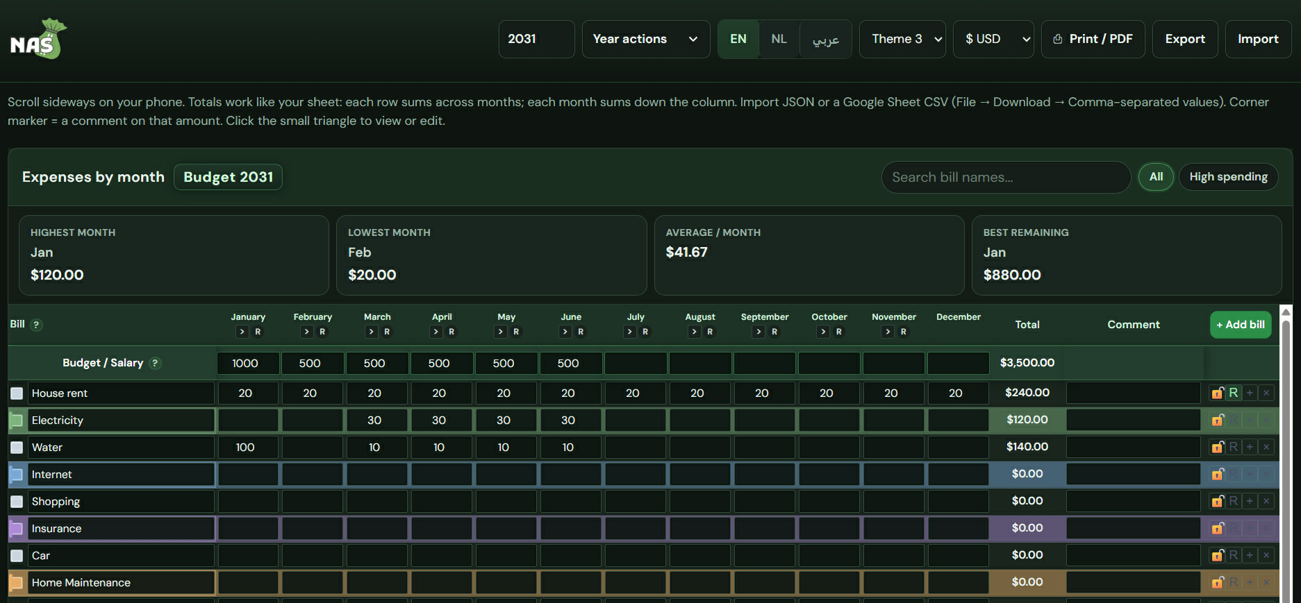 Screenshot 3 for NAS Budget Manager