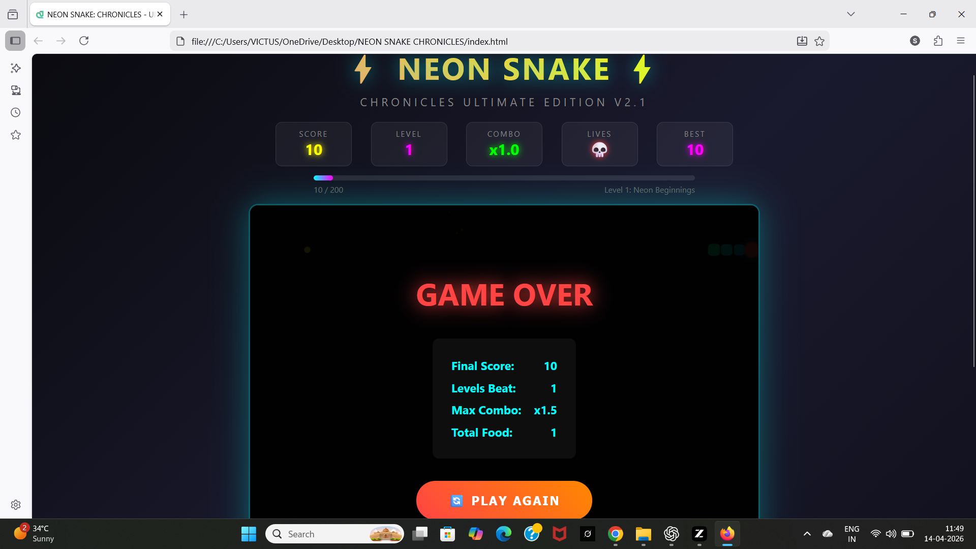 Snake HTML5 Game Source Code – Neon Edition (Editable + Mobile) by ...
