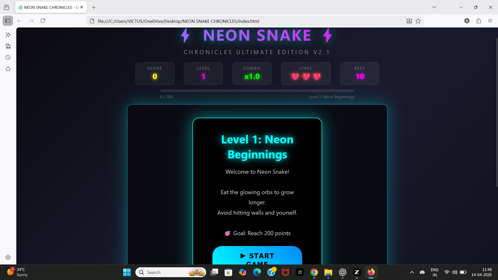 Snake HTML5 Game Source Code – Neon Edition (Editable + Mobile) by ...