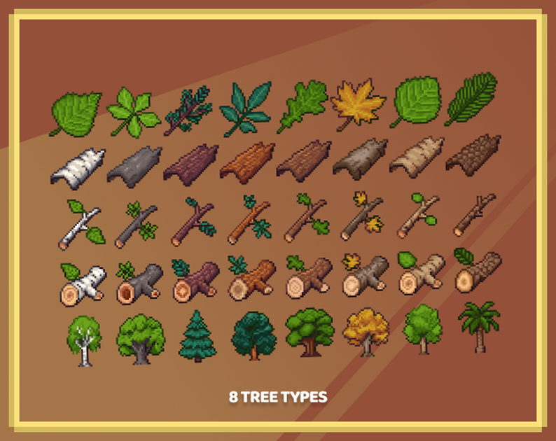 Tiny Pixel World: Wood & Tree Resources (200 Icons) by CoffeeGuy