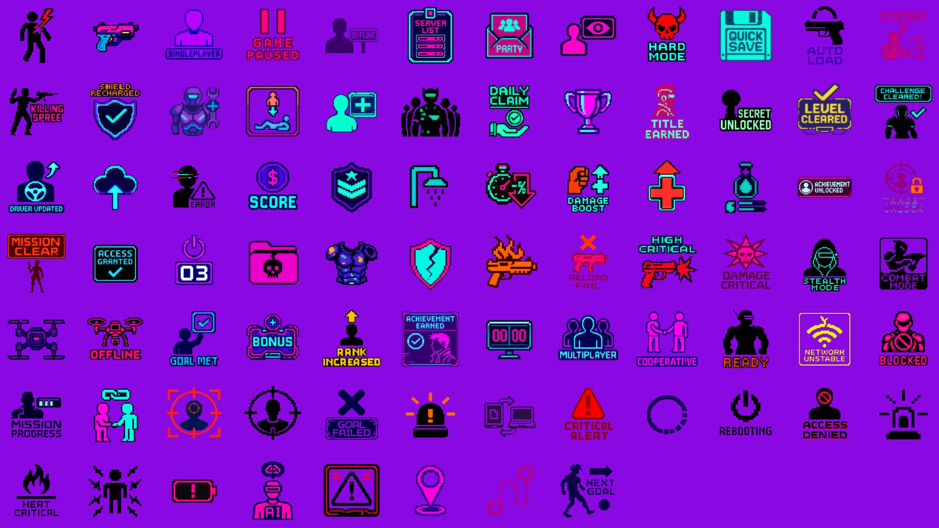 Cyberpunk Pixel UI Mega Pack — 870+ Icons (Complete Game Interface ...
