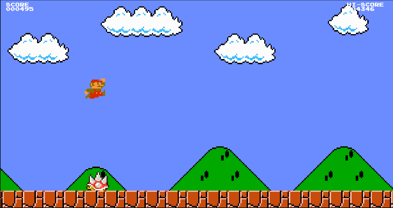 Mario saltando sobre Spiny