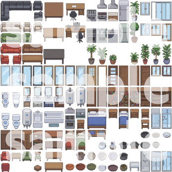 Pixel Interior Object Modern Interior Pixel Art Tileset by Cute SCKR