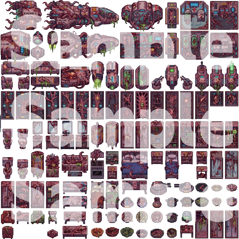 Horror Lab Tile Set Infected Spaceship Interior Horror Tileset Pack by Cute SCKR