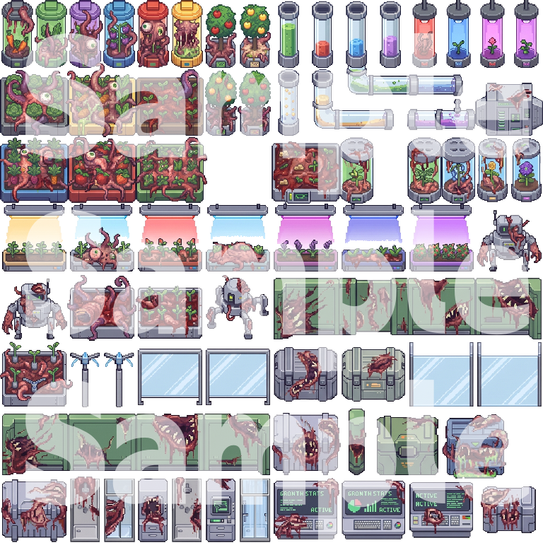 Horror Lab Tile Set Infected Spaceship Interior Horror Tileset Pack by Cute SCKR