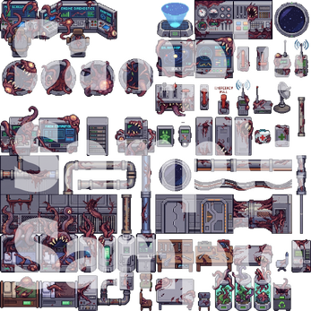 Horror Lab Tile Set Infected Spaceship Interior Horror Tileset Pack by Cute SCKR