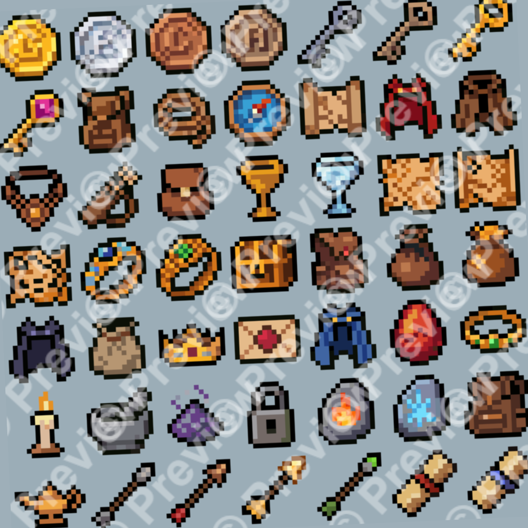 Rpg Miscellaneous Items Icons Pixel Art 16x16 by Pixel-Banner