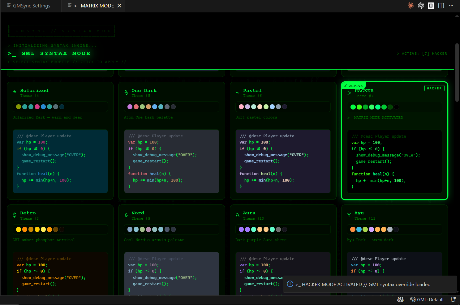 Screenshot 4 for GMSync 0.1.0 - Live-edit GameMaker Studio 2 from VS Code, no restart required