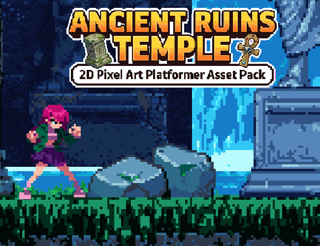 Ancient Ruins Temple NIght – 2D Pixel Art Platformer Asset Pack by Pozac