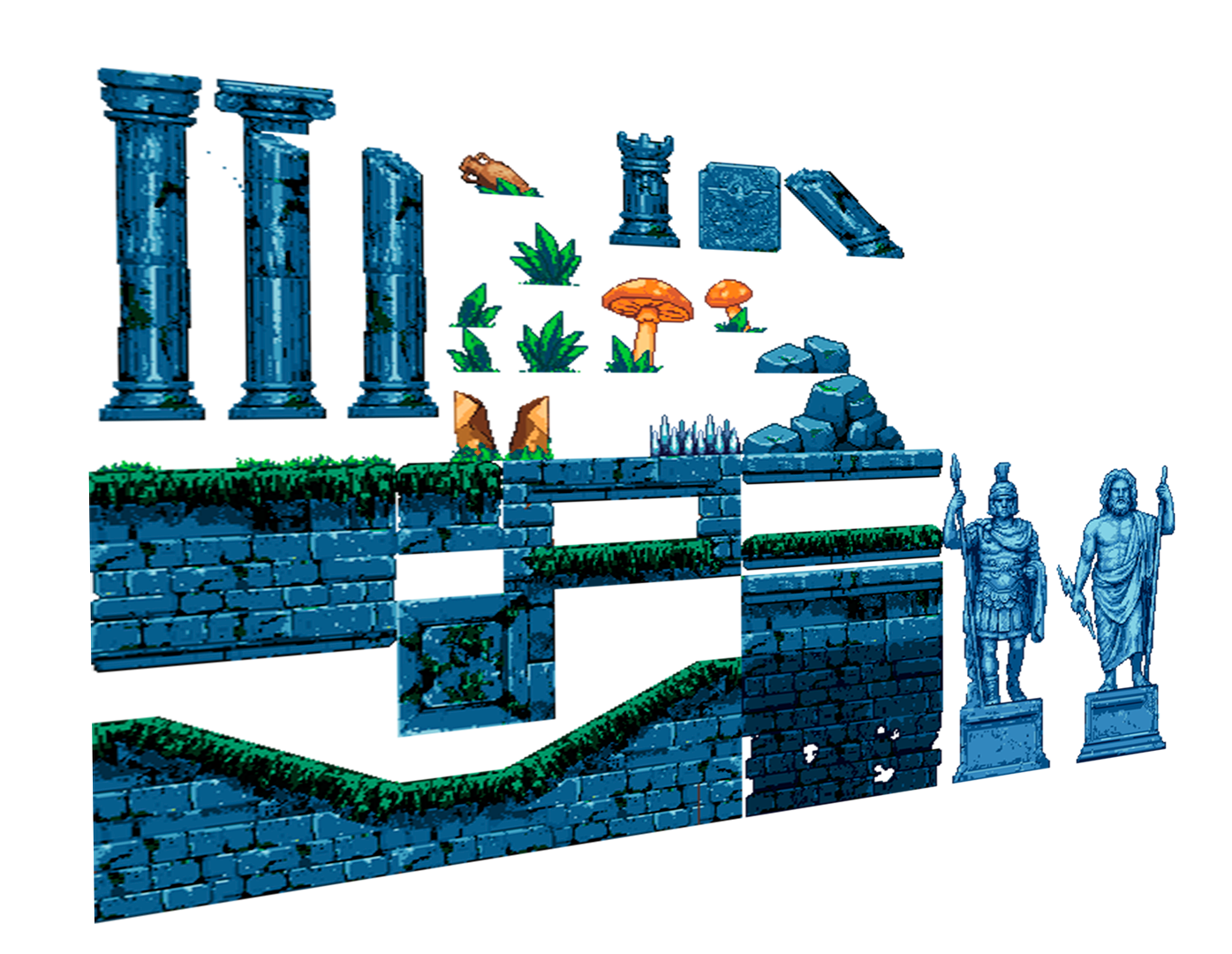 Ancient Ruins Temple NIght – 2D Pixel Art Platformer Asset Pack by Pozac