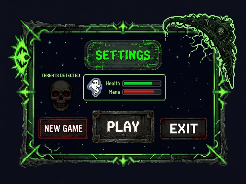 Pixel Horror UI Pack – 200+ Assets (Panels, Buttons, Bars, Icons ...