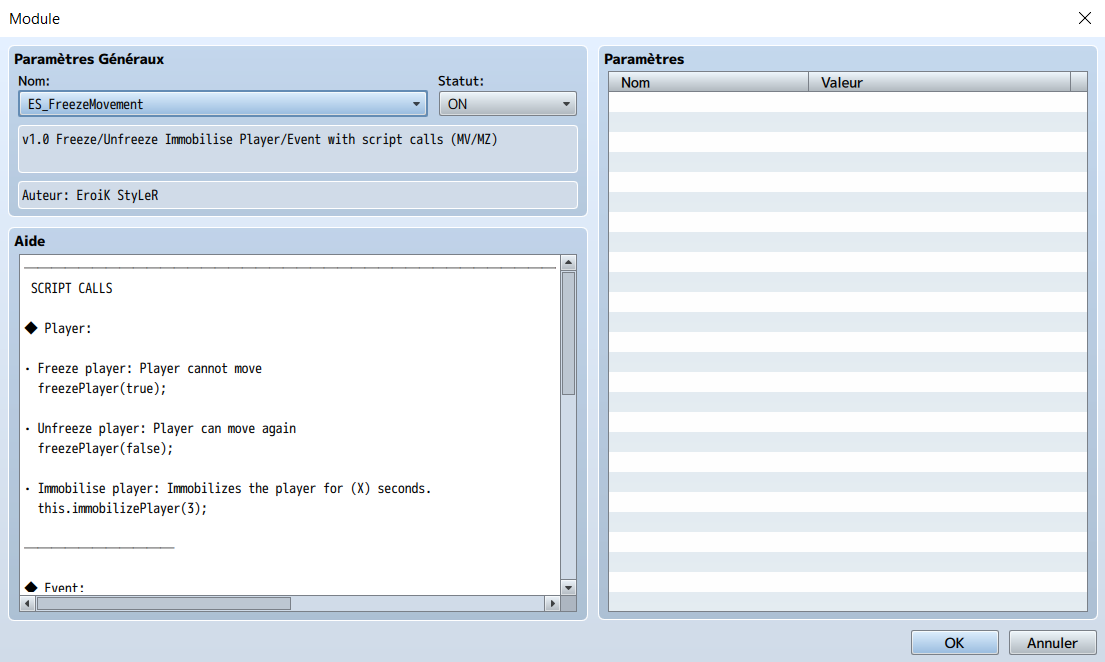 Freeze Movement Plugin RPG Maker MV-MZ by EroiK StyLeR