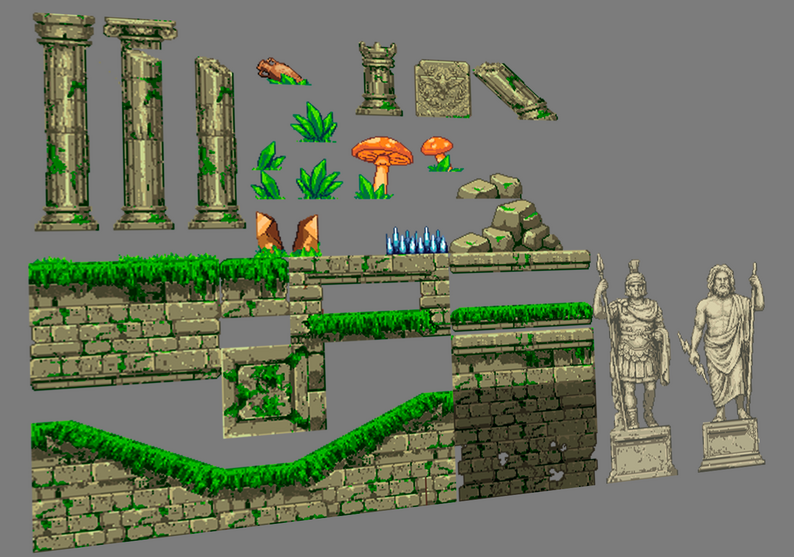 Ancient Ruins Temple – 2D Pixel Art Platformer Asset Pack by Pozac