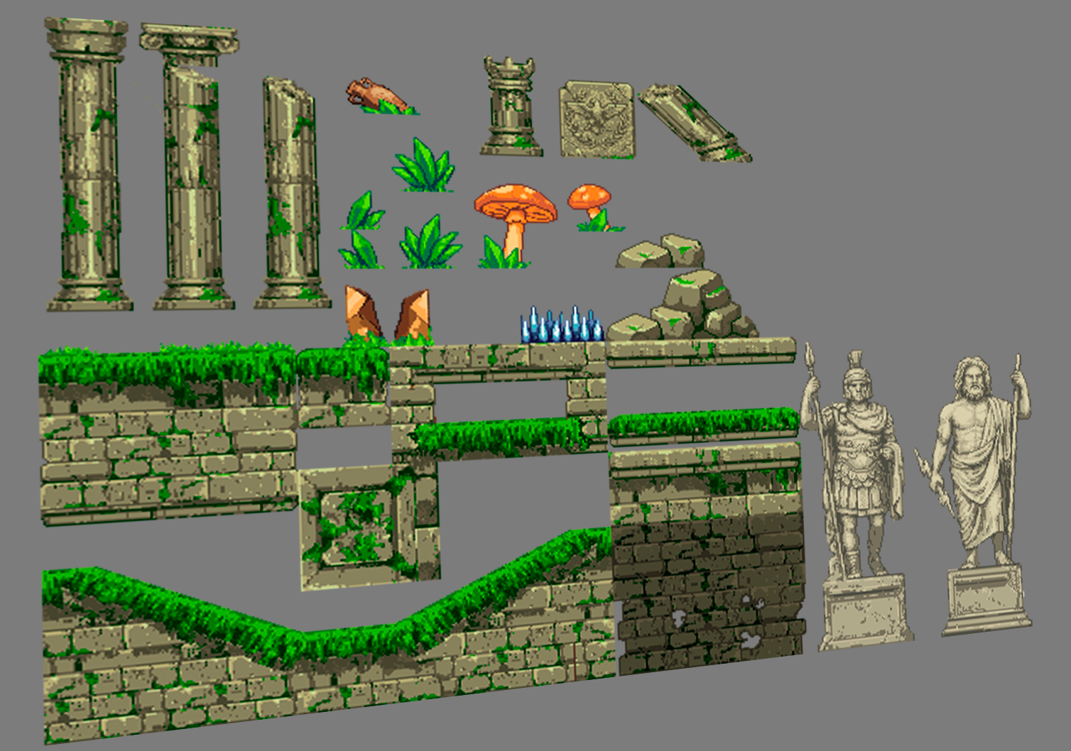 Ancient Ruins Temple – 2D Pixel Art Platformer Asset Pack by Pozac