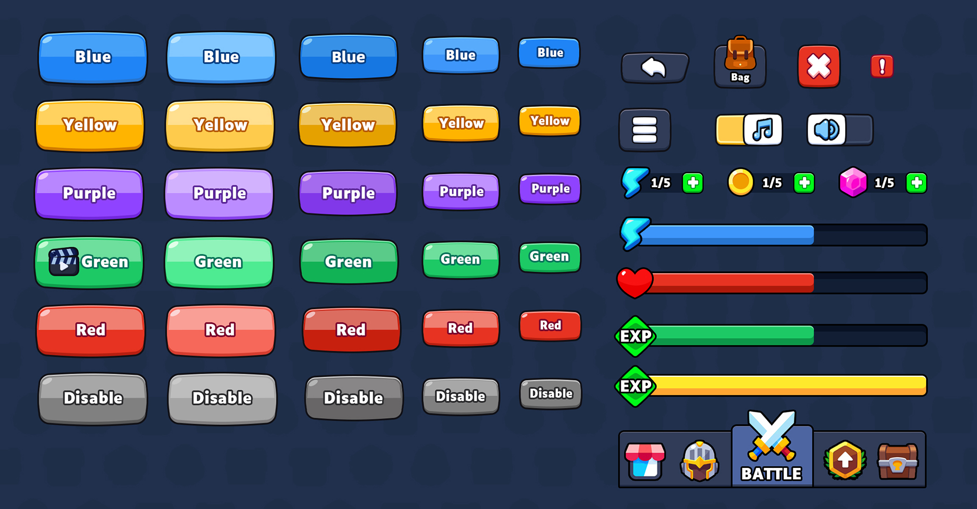 Free 2D Cartoon UI Pack for RPG/Idle Games (Buttons, HUD, Icons) - 2D ...
