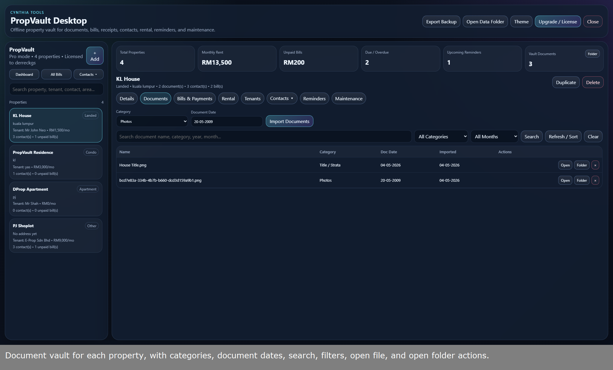Screenshot 3 for PropVault: Offline Property Management Software for Landlords — Rental Documents & Tenant Records